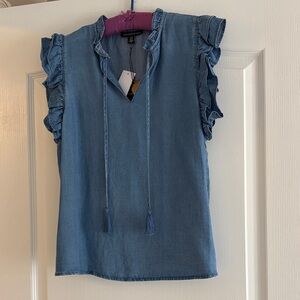 Saks Fifth Avenue Denim Ruffle Blouse